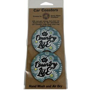 Car Coasters Country Life White Daisies Set of 2 Neoprene Absorbent